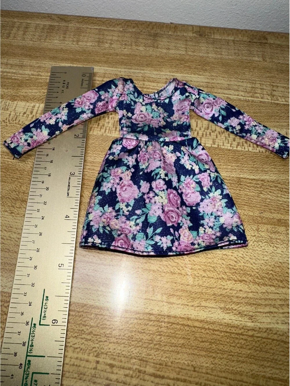 Barbie Doll Floral Long Sleeve Dress in Purple and Blue, Size Small, Very Good